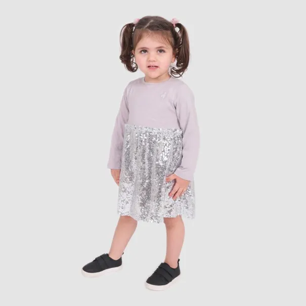 Robe bébé manches longues bi-matière avec tulle pailleté et broderie - KONTAKT