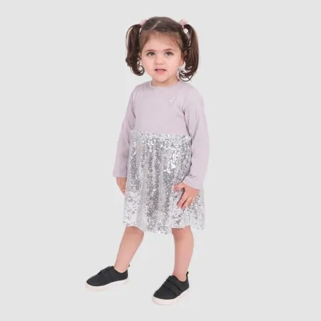 Robe bébé manches longues bi-matière avec tulle pailleté et broderie - KONTAKT