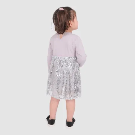 Robe bébé manches longues bi-matière avec tulle pailleté et broderie - KONTAKT