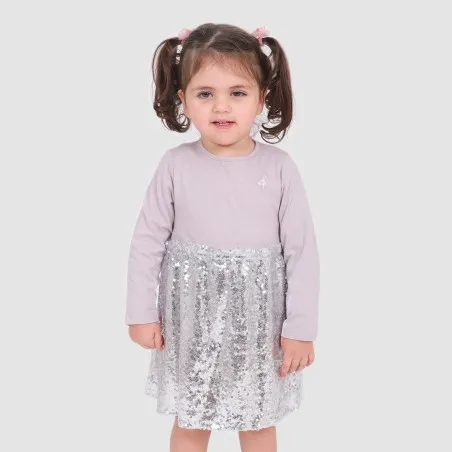 Robe bébé manches longues bi-matière avec tulle pailleté et broderie - KONTAKT