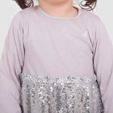 Robe bébé manches longues bi-matière avec tulle pailleté et broderie - KONTAKT