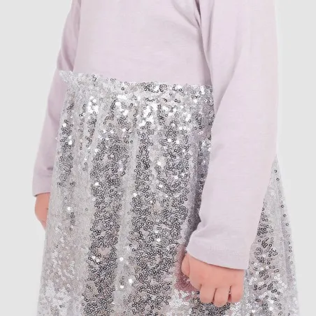 Robe bébé manches longues bi-matière avec tulle pailleté et broderie - KONTAKT