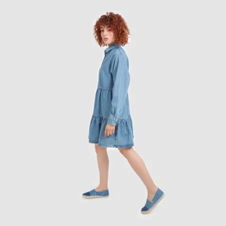 Robe chemise femme a volants en jeans- RAFLA - KONTAKT