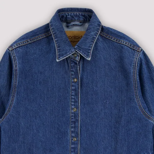 Robe chemise femme a volants en jeans- RAFLA - KONTAKT