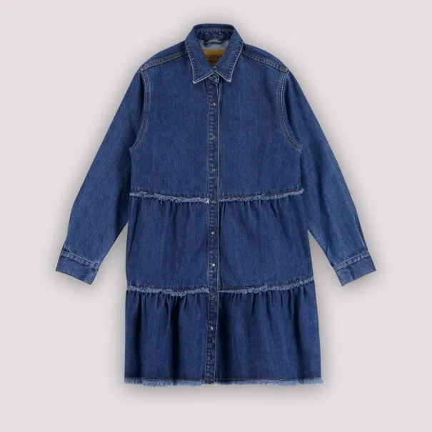 Robe chemise femme a volants en jeans- RAFLA - KONTAKT