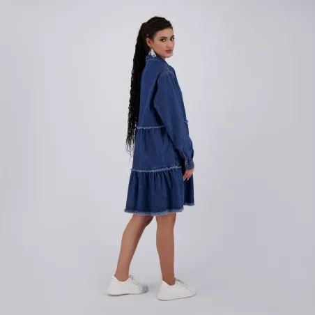 Robe chemise femme a volants en jeans- RAFLA - KONTAKT