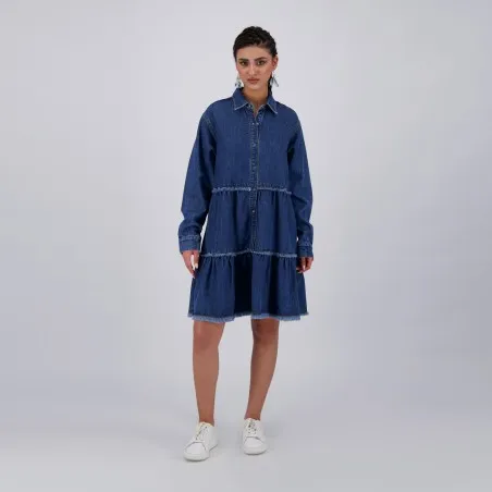 Robe chemise femme a volants en jeans- RAFLA - KONTAKT