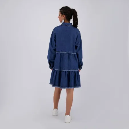 Robe chemise femme a volants en jeans- RAFLA - KONTAKT