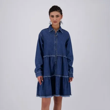 Robe chemise femme a volants en jeans- RAFLA - KONTAKT