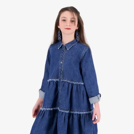 Robe chemise fille a volants en jeans - KONTAKT