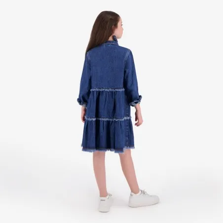 Robe chemise fille a volants en jeans - KONTAKT