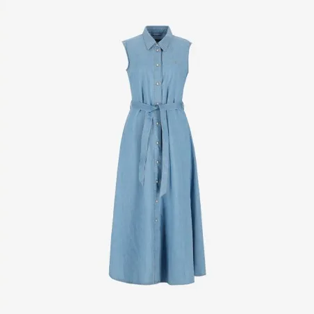 Robe chemise fluide femme sans manche en jeans- CYLINE - KONTAKT
