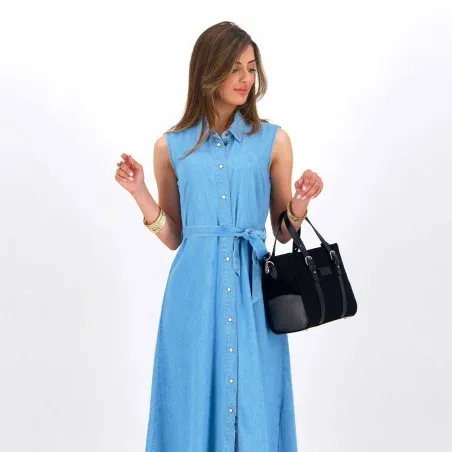 Robe chemise fluide femme sans manche en jeans- CYLINE - KONTAKT