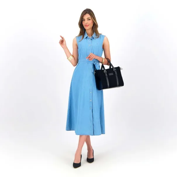 Robe chemise fluide femme sans manche en jeans- CYLINE - KONTAKT