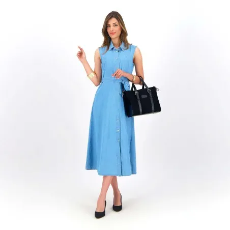 Robe chemise fluide femme sans manche en jeans- CYLINE - KONTAKT