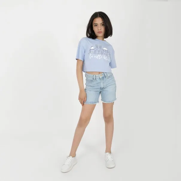 Short fille taille haute en jeans - KONTAKT