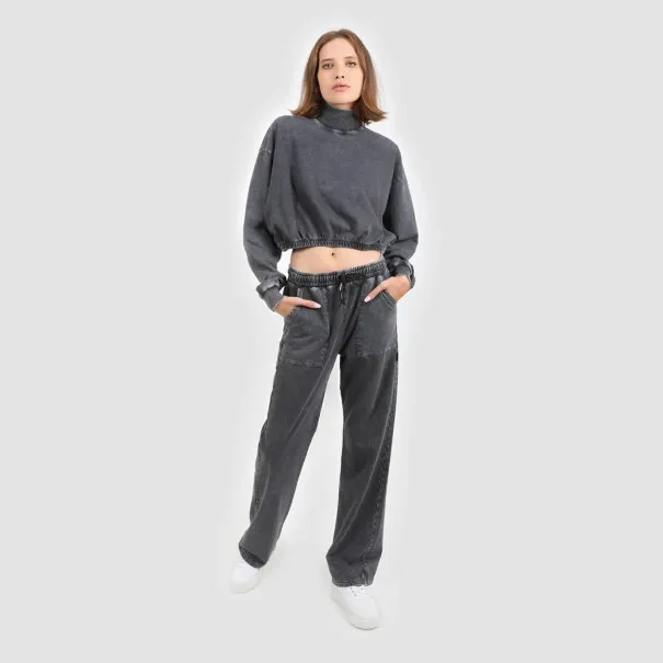 Sweat crop délavé femme col cheminé - KONTAKT