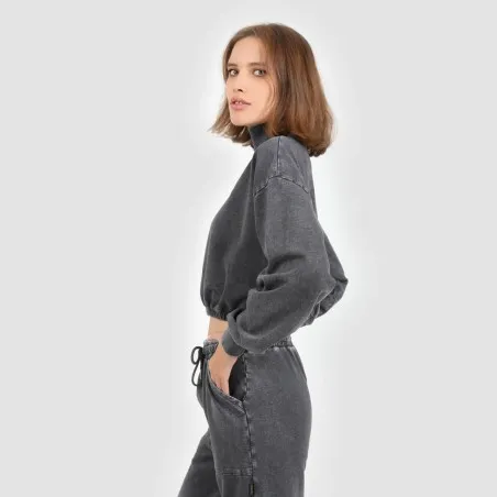 Sweat crop délavé femme col cheminé - KONTAKT