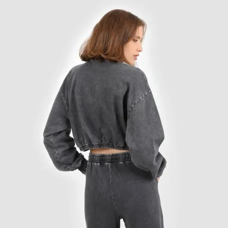 Sweat crop délavé femme col cheminé - KONTAKT