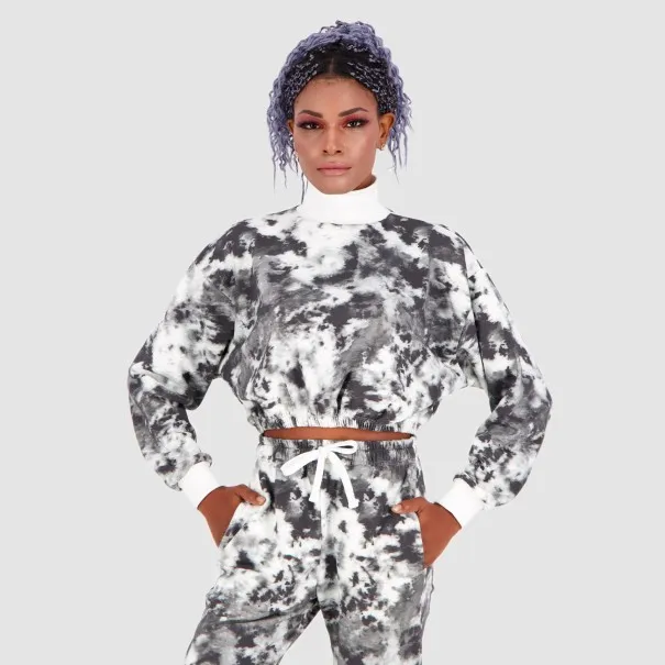 Sweat crop femme col cheminée imprimé tie dye - KONTAKT