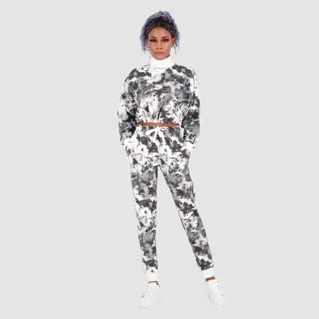 Sweat crop femme col cheminée imprimé tie dye - KONTAKT