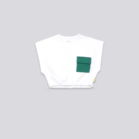 Sweat crop femme sans manches avec poche contrasté et cord stopper - KONTAKT