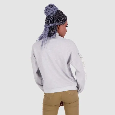 Sweat femme col cheminée avec volant sur les manches et broderie - KONTAKT