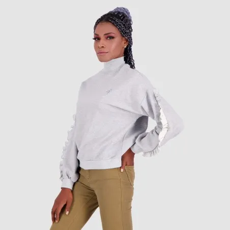 Sweat femme col cheminée avec volant sur les manches et broderie - KONTAKT