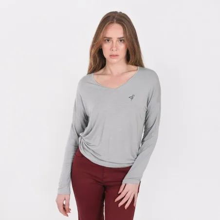 T-shirt col V femme manches longues avec broderie - KONTAKT