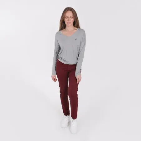 T-shirt col V femme manches longues avec broderie - KONTAKT