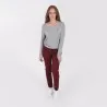 T-shirt col V femme manches longues avec broderie - KONTAKT