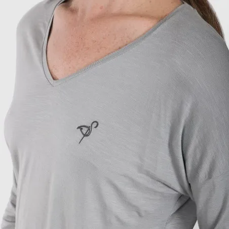 T-shirt col V femme manches longues avec broderie - KONTAKT