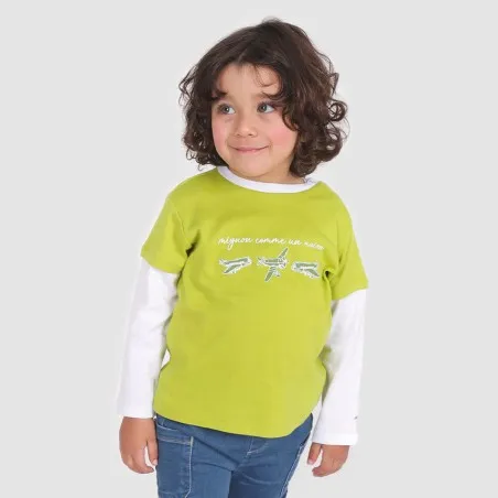 T-shirt côtelé bébé manches longues contrastées MIGNON COMME UN AVION - KONTAKT