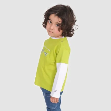 T-shirt côtelé bébé manches longues contrastées MIGNON COMME UN AVION - KONTAKT