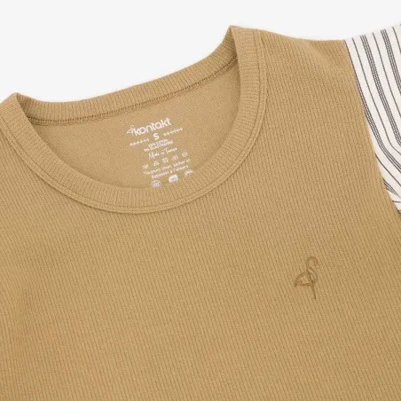 T-shirt côtelé femme manches à volant en chaine et trame - KONTAKT