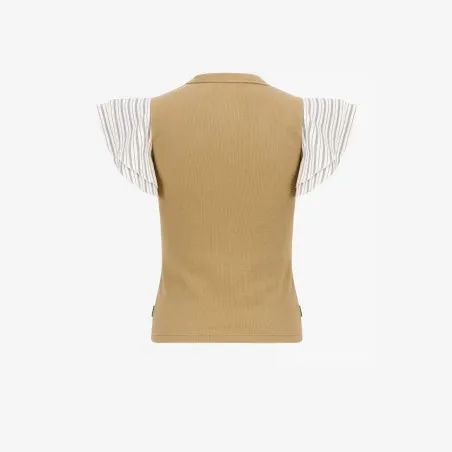 T-shirt côtelé femme manches à volant en chaine et trame - KONTAKT