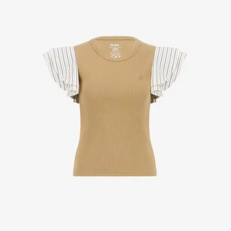T-shirt côtelé femme manches à volant en chaine et trame - KONTAKT