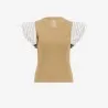 T-shirt côtelé femme manches à volant en chaine et trame - KONTAKT