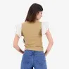 T-shirt côtelé femme manches à volant en chaine et trame - KONTAKT