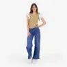 T-shirt côtelé femme manches à volant en chaine et trame - KONTAKT