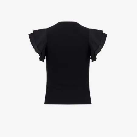 T-shirt côtelé femme manches à volant en chaine et trame - KONTAKT