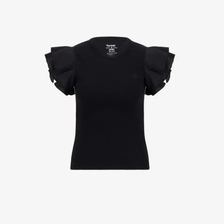 T-shirt côtelé femme manches à volant en chaine et trame - KONTAKT