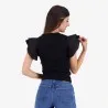 T-shirt côtelé femme manches à volant en chaine et trame - KONTAKT