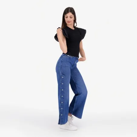 T-shirt côtelé femme manches à volant en chaine et trame - KONTAKT