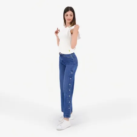 T-shirt côtelé femme manches à volant en chaine et trame - KONTAKT