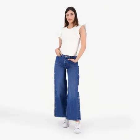 T-shirt côtelé femme manches à volant en chaine et trame - KONTAKT