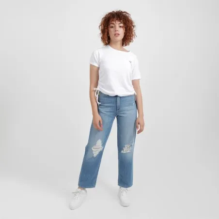 T-shirt côtelé femme manches courtes avec cordon de serrage - KONTAKT