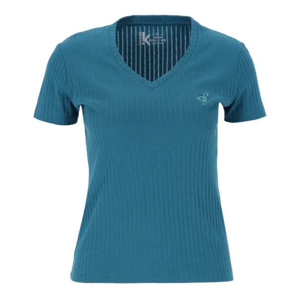 T-shirt côtelé femme manches courtes col V - KONTAKT