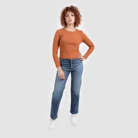 T-shirt côtelé femme manches longues - KONTAKT