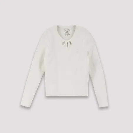 T-shirt côtelé femme manches longues avec cut out fleur - KONTAKT